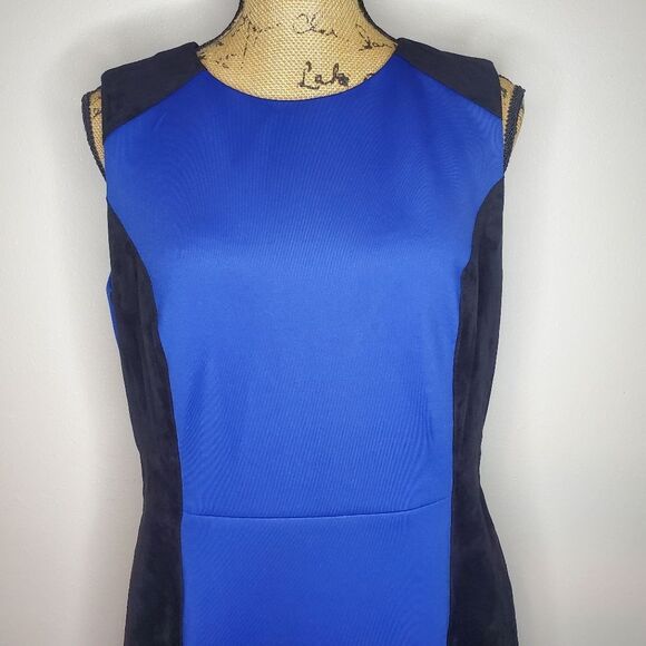 NWT Calvin Klein Faux Suede Silhouette Blue Dress Size 12 - Picture 3 of 13